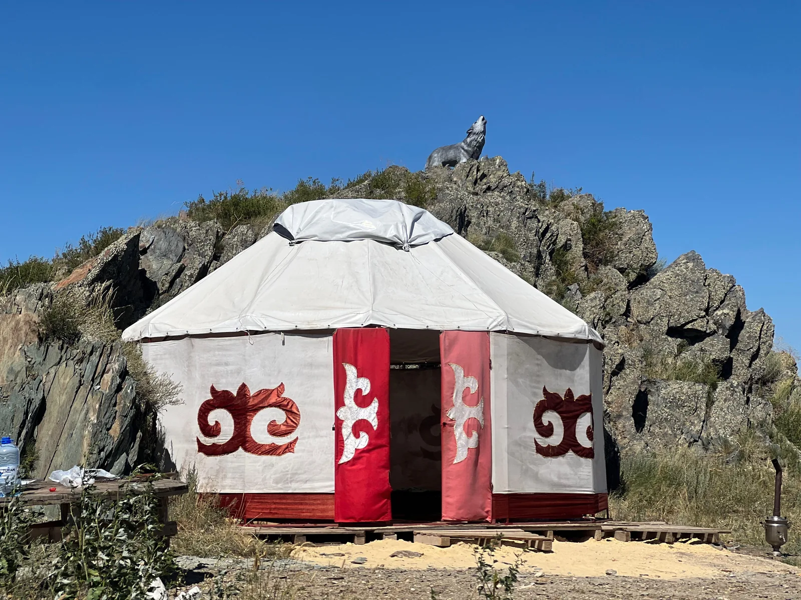 Traditional Kazakh yurt being constructed on the Central Asian steppe — the knowledge and skills of yurt-making by Kazakh, Kyrgyz, and Karakalpak nomadic communities were inscribed on UNESCO's Representative List in 2025 as File 02284